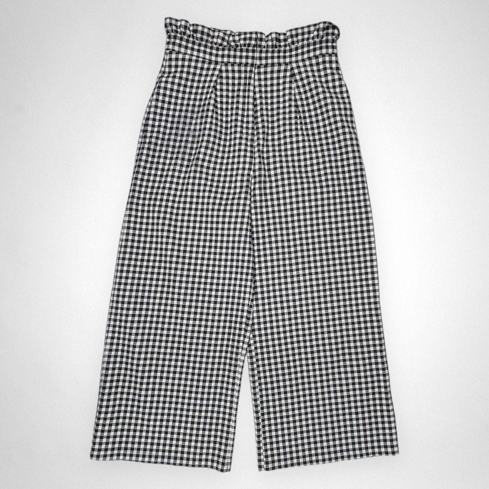 TOPSHOP 4 Ruffle Trim Gingham Wide Leg Trousers Business Casual Summer